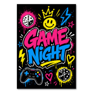 Bold Neon Graffiti Game Night Table Number