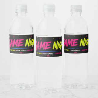 Bold Neon Graffiti Game Night Water Bottle Labels