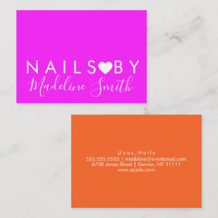 Bold Neon Heart Makeup Artist Nail Salon   Business Card