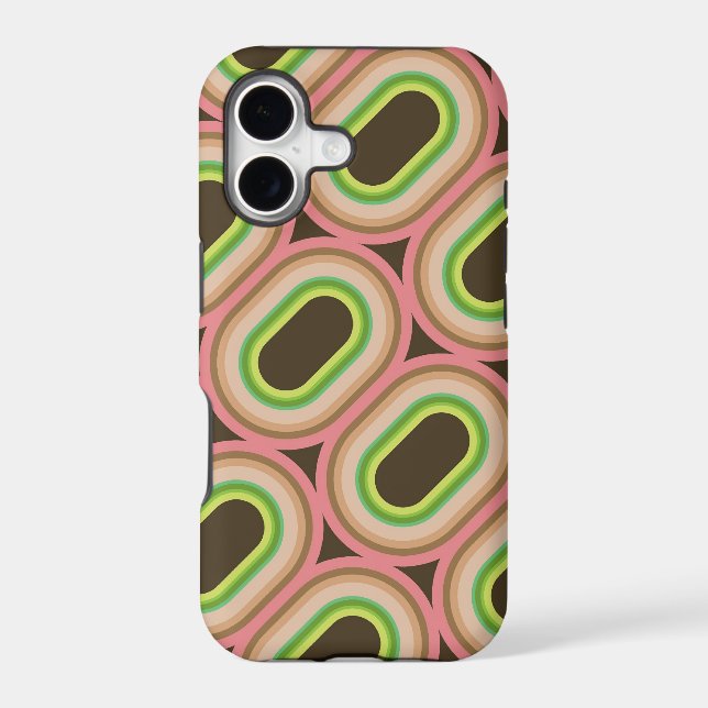 Bold Neon Pink & Green Rings Abstract Mod Pattern (Back)