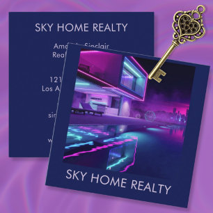 Bold Neon Real Estate Agent Photo Square Business Card