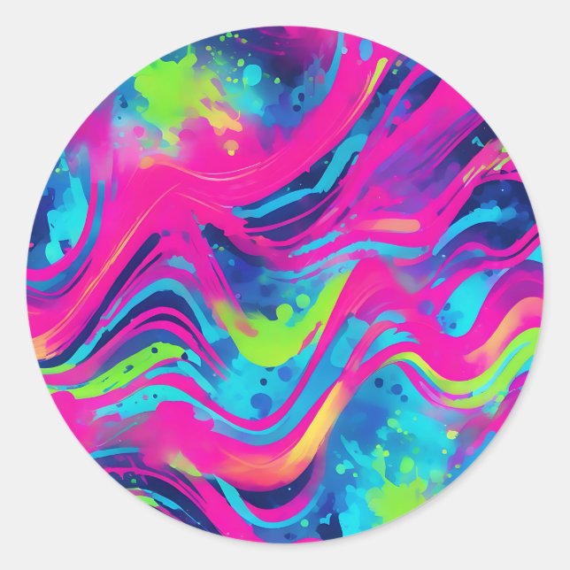 Bold Neon Watercolor Classic Round Sticker (Front)