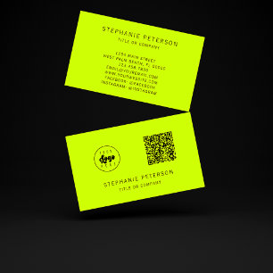 Bold Neon Yellow Custom Company Logo QR Code Business Card