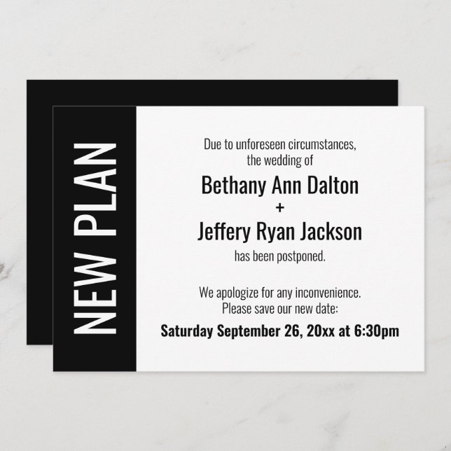 Bold New Plan, Postponed Wedding Announcement (Front/Back)
