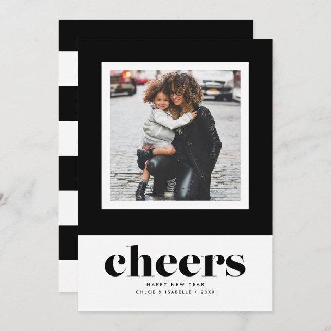 Bold New Year's Cheers Single Photo Holiday Card (Front/Back)