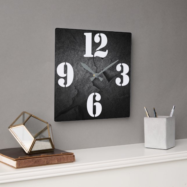 Bold Number Face On Black Slate Square Wall Clock (Office)