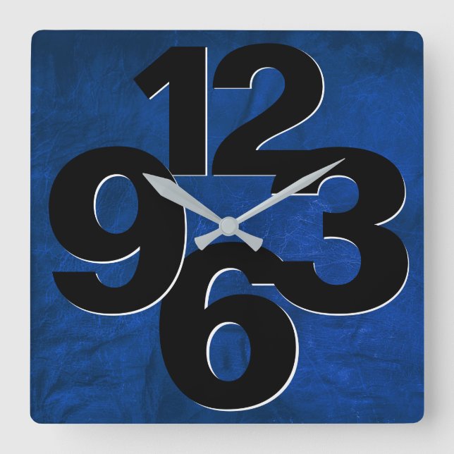Bold Number Face On Blue Square Wall Clock (Front)