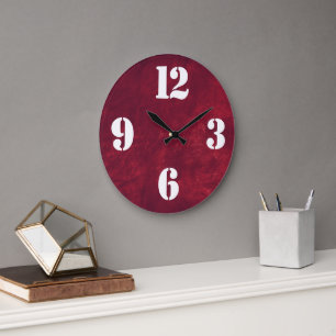Bold Number Face On Red Leather Pattern Large Clock