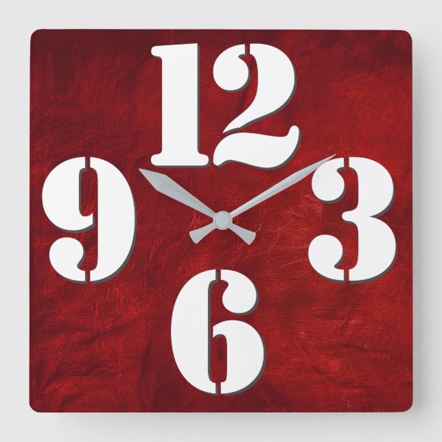 Bold Number Face On Red Square Wall Clock (Front)