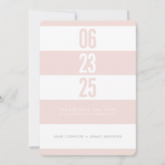 BOLD NUMBER STACK blush white stripe save the date