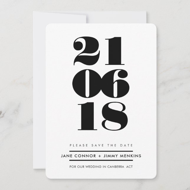 BOLD NUMBER STACK minimal black save the date (Front)