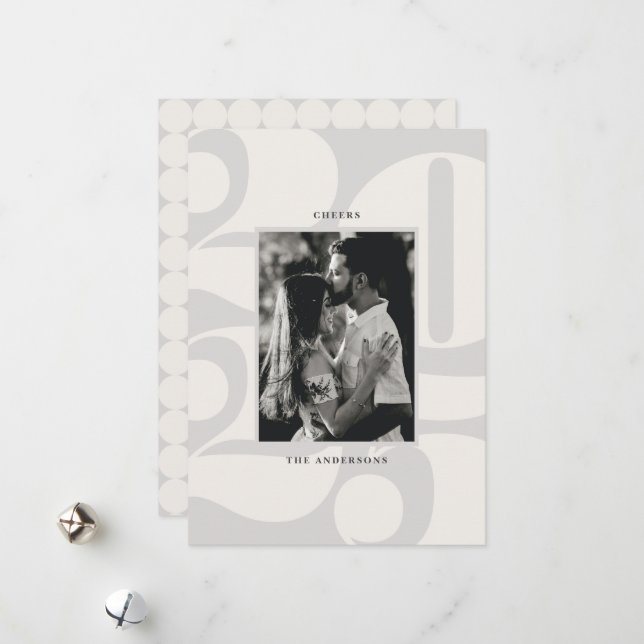 Bold Numbers Cheers New Year Photo Holiday Card (Front/Back In Situ)