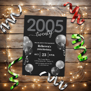 Bold Numbers Glitter Balloons 20th Birthday Party Invitation