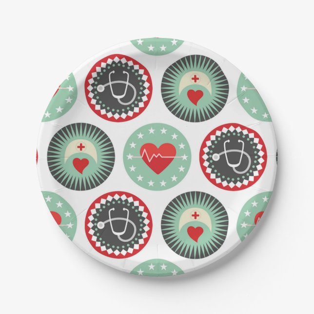 Bold Nurse Pattern - LPN RN Healthcare Paper Plate (Front)