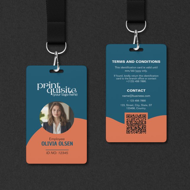 Bold Ocean Blue Orange ID Card—Employee QR Code ID Badge (Creator Uploaded)