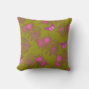 Bold Olive & Pink Butterfly Pillow