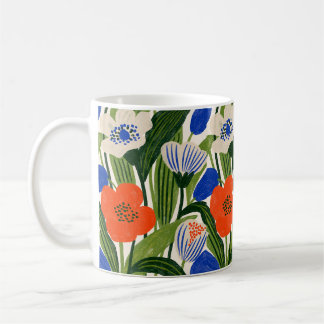 Bold Orange and Blue Botanical Floral Coffee Mug