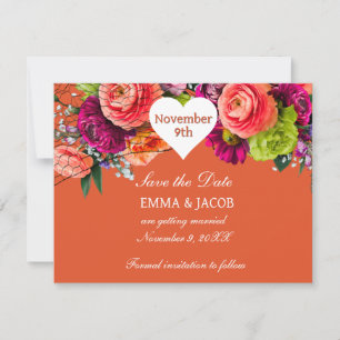 Bold Orange and Pink Roses Save The Date