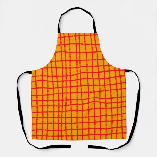 Bold Orange and Red Check Pattern Fun Apron (Front)