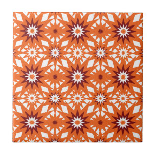 Bold Orange and Red Stars Starburst Pattern Ceramic Tile