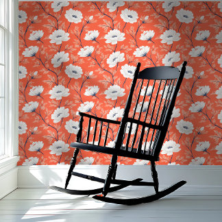 Bold Orange and White Floral Wallpaper