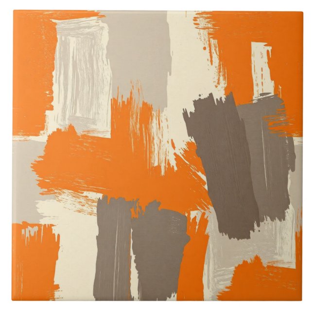 Bold Orange Artisan Brush Strokes Abstract  Ceramic Tile (Front)