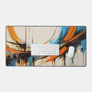 Bold Orange Blue Sweeping Lines Mid Century Desk Mat
