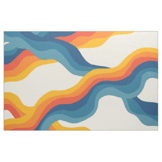 Bold Orange Blue Wavy Stripes Retro Y2K Pattern Fabric