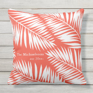 Bold Orange Coral and White Palms Cushion