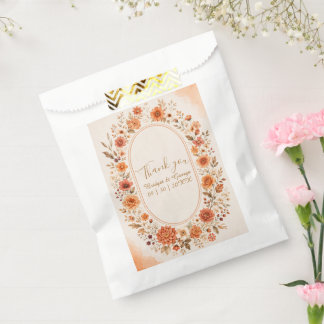 Bold Orange Floral Wreath Wedding Favour Bag