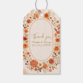 Bold Orange Floral Wreath Wedding Gift Tags
