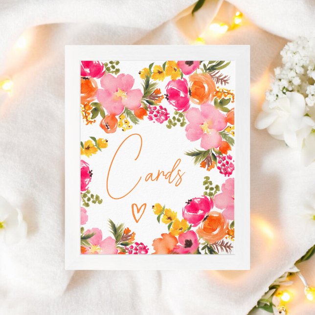 Bold Orange flowers script cards bridal shower  Poster (Bold Orange flowers script cards bridal shower Poster)