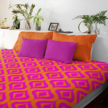 Bold Orange Hot Pink Summer Ikat Ogee Art Pattern