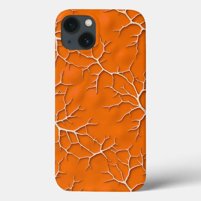 Bold Orange iPhone Case with Branch Texture (Back)