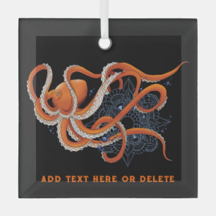 Bold Orange Mesmerising Octopus Mandala Glass Tree Decoration