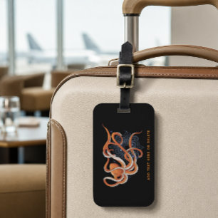 Bold Orange Mesmerising Octopus Mandala Luggage Tag