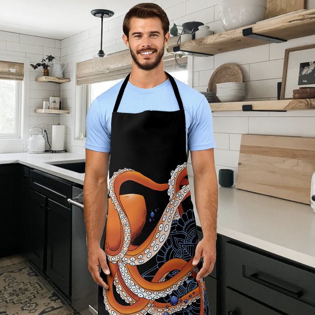 Bold Orange Mesmerizing Octopus Mandala  Apron (Creator Uploaded)
