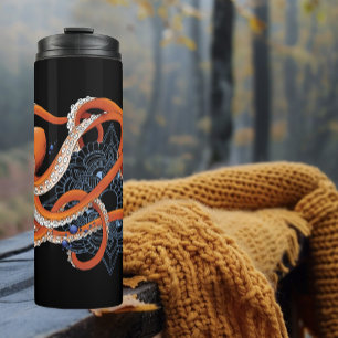 Bold Orange Mesmerizing Octopus Mandala  Thermal Tumbler