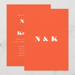Bold Orange Persimmon Modern Monogram Wedding Invitation