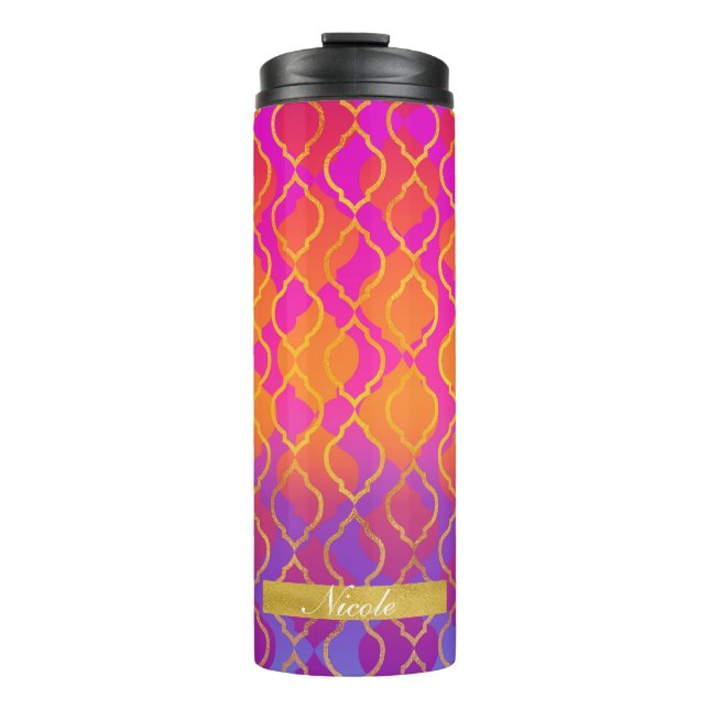 Bold Orange Pink Gold Fuchsia Modern Chic Pattern Thermal Tumbler (Front)