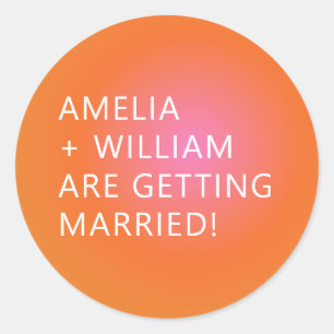 Bold Orange Pink Gradient Unique Bright Wedding  Classic Round Sticker