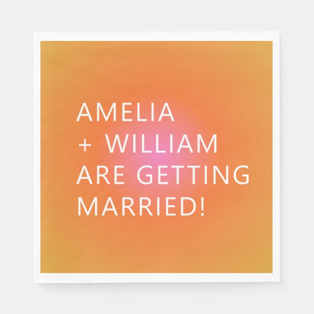 Bold Orange Pink Gradient Unique Bright Wedding Napkin (Front)