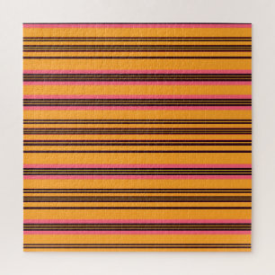 Bold Orange Pink Horizontal Stripe Pattern Jigsaw Puzzle
