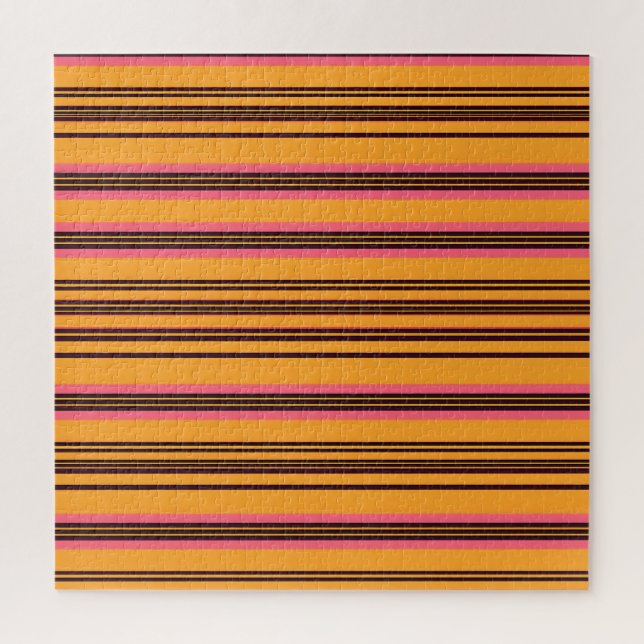 Bold Orange Pink Horizontal Stripe Pattern Jigsaw Puzzle (Vertical)