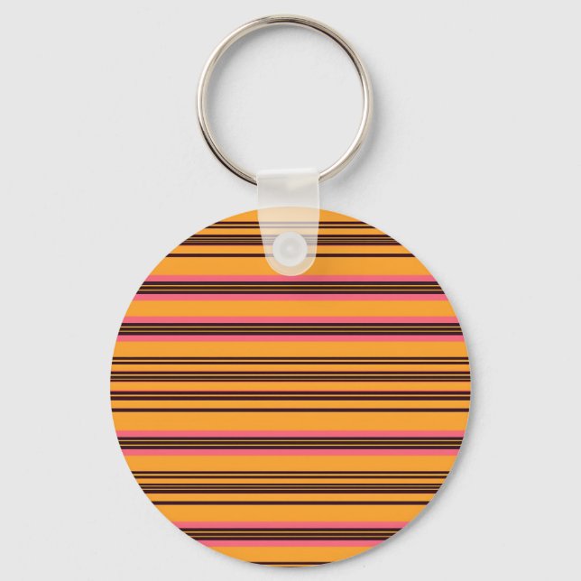 Bold Orange Pink Horizontal Stripe Pattern Key Ring (Front)