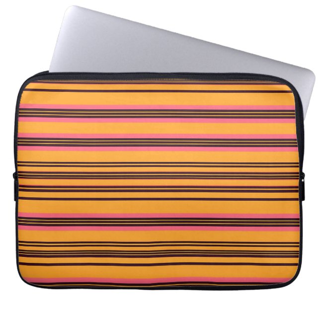 Bold Orange Pink Horizontal Stripe Pattern Laptop Sleeve (Front)