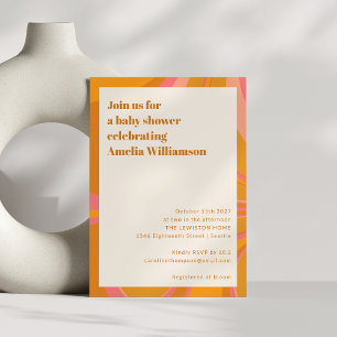 Bold Orange Pink Retro Swirl Baby Shower Party Invitation