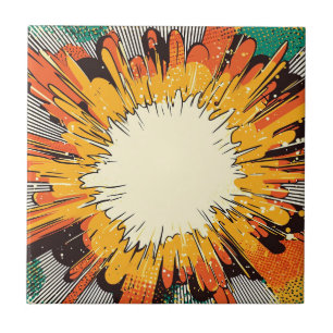 Bold Orange Pop Art Blast Black Speed Lines Ceramic Tile