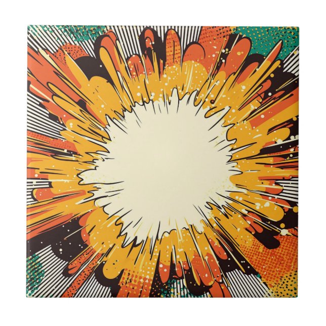 Bold Orange Pop Art Blast Black Speed Lines Ceramic Tile (Front)