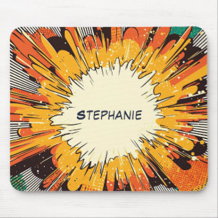 Bold Orange Pop Art Blast Black Speed Lines Mouse Pad
